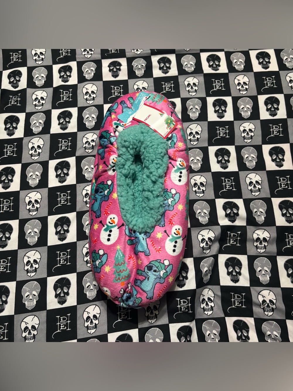 Disney Lilo and Stitch Blue and Pink Christmas Holiday Slippers
